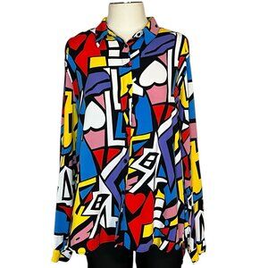 Big Dart love and hearts pop art style print button front shirt size 2X (18)